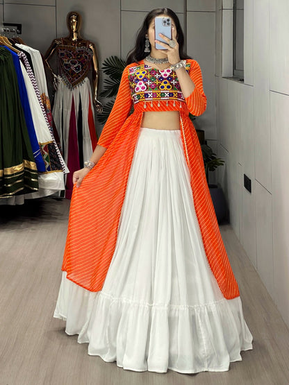 Orange Pure Rayon Cotton Leheriya Prints Navratri Lehenga Choli