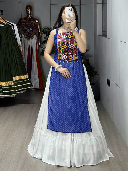 Blue Pure Rayon Cotton Leheriya Prints Navratri Lehenga Choli