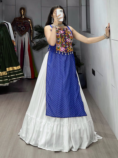 Blue Pure Rayon Cotton Leheriya Prints Navratri Lehenga Choli