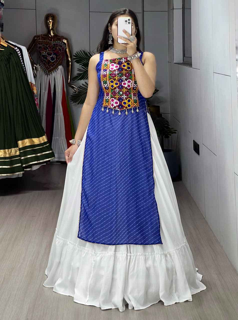 Blue Pure Rayon Cotton Leheriya Prints Navratri Lehenga Choli