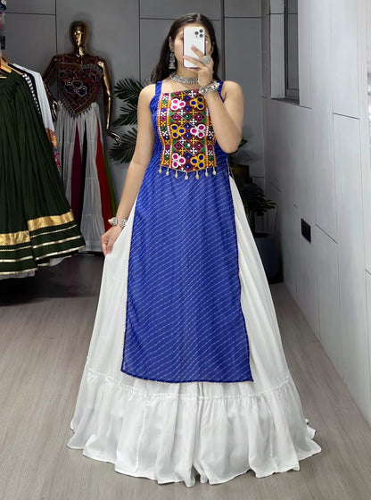 Blue Pure Rayon Cotton Leheriya Prints Navratri Lehenga Choli