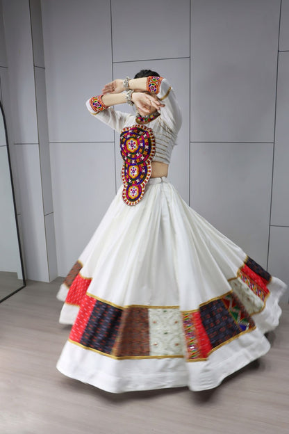 White Pure Rayon Cotton Multi Designs Prints Navratri Lehenga Choli