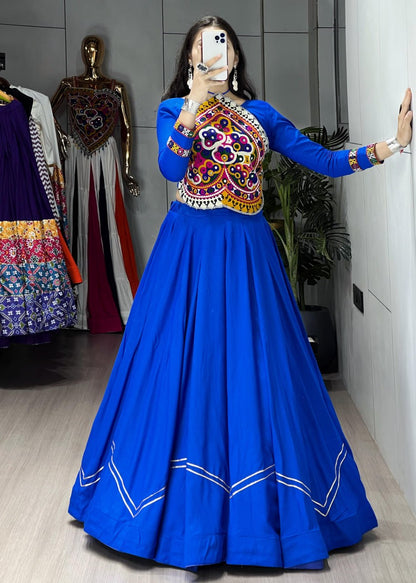 White Pure Pure Rayon Cotton Plain With Work Navratri Lehenga Choli
