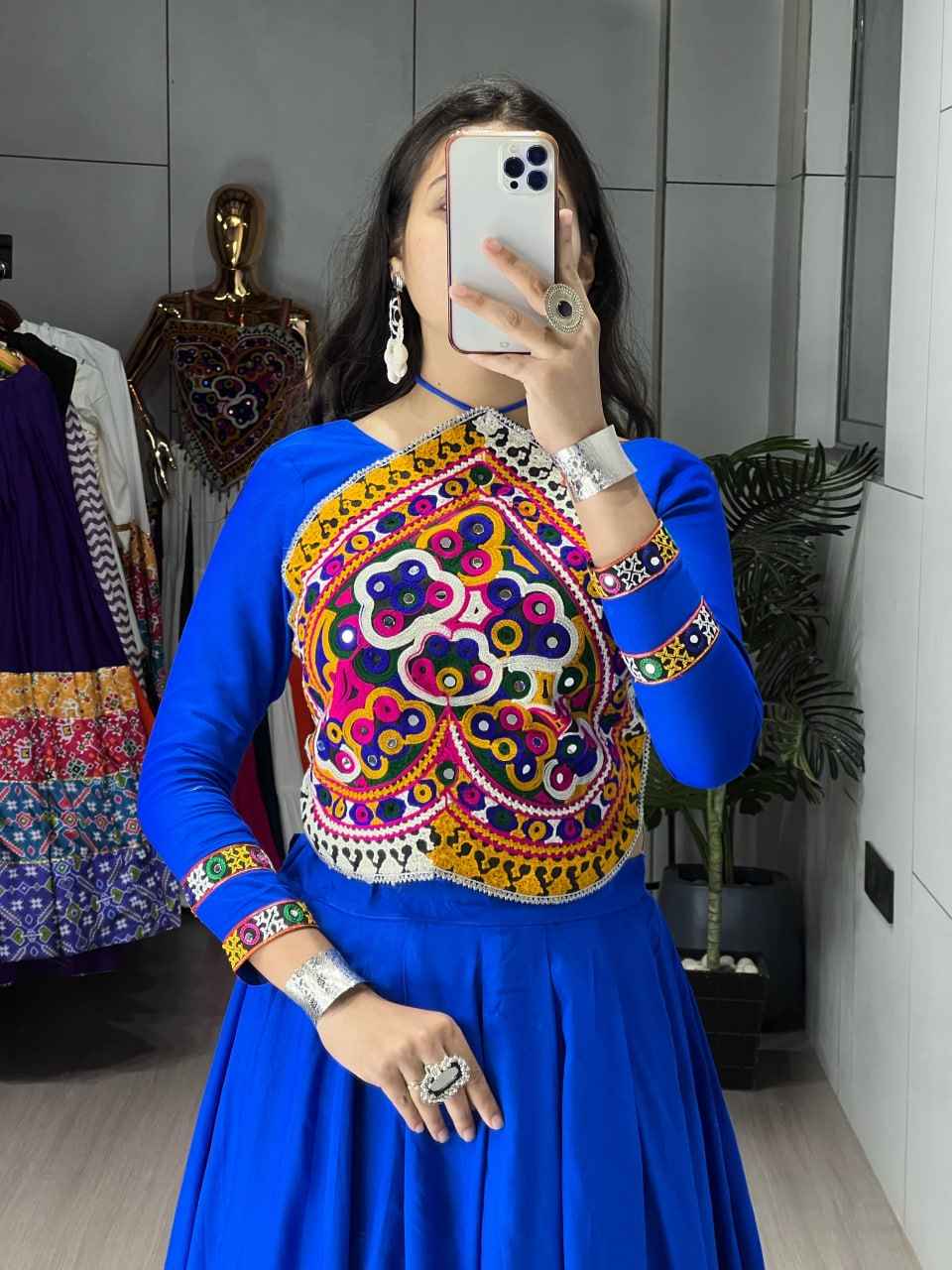 White Pure Pure Rayon Cotton Plain With Work Navratri Lehenga Choli