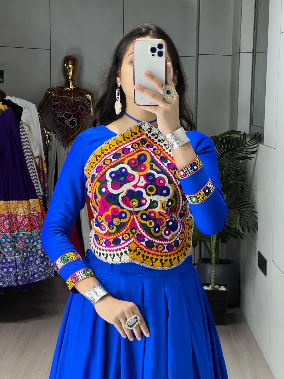 White Pure Pure Rayon Cotton Plain With Work Navratri Lehenga Choli
