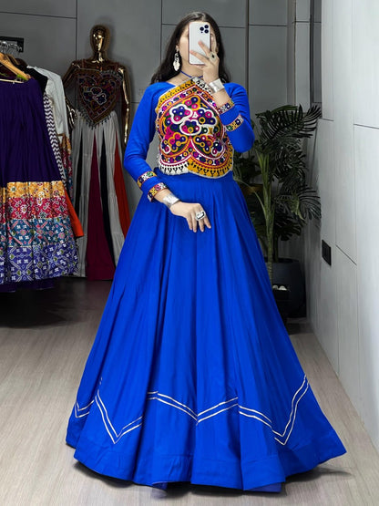 White Pure Pure Rayon Cotton Plain With Work Navratri Lehenga Choli