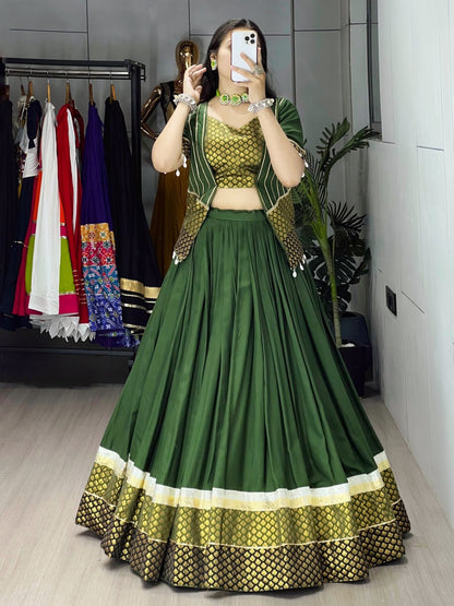 Mehndi Pure Rayon Cotton Plain With Silk Butti Daaman   Navratri Lehenga Choli