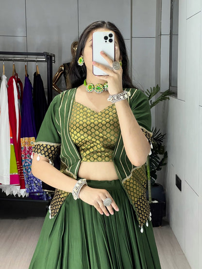 Mehndi Pure Rayon Cotton Plain With Silk Butti Daaman   Navratri Lehenga Choli