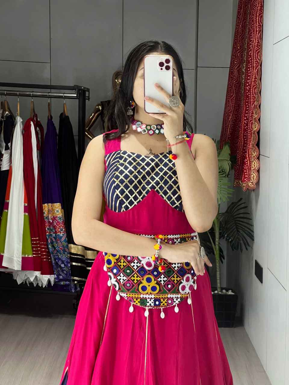 Gajri Blue Pure Rayon Cotton Gota Patti Work Navratri Lehenga Choli