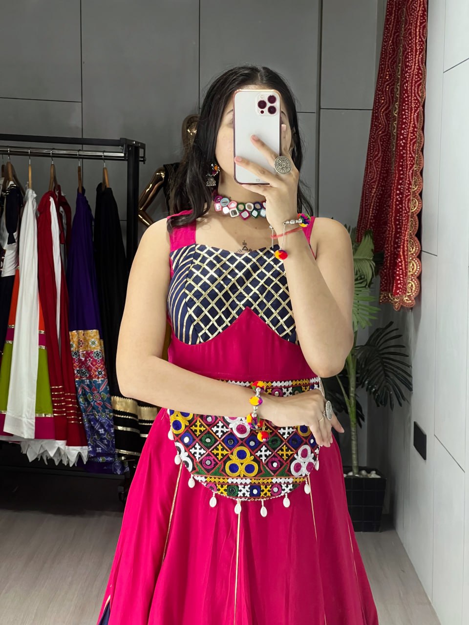 Gajri Blue Pure Rayon Cotton Gota Patti Work Navratri Lehenga Choli