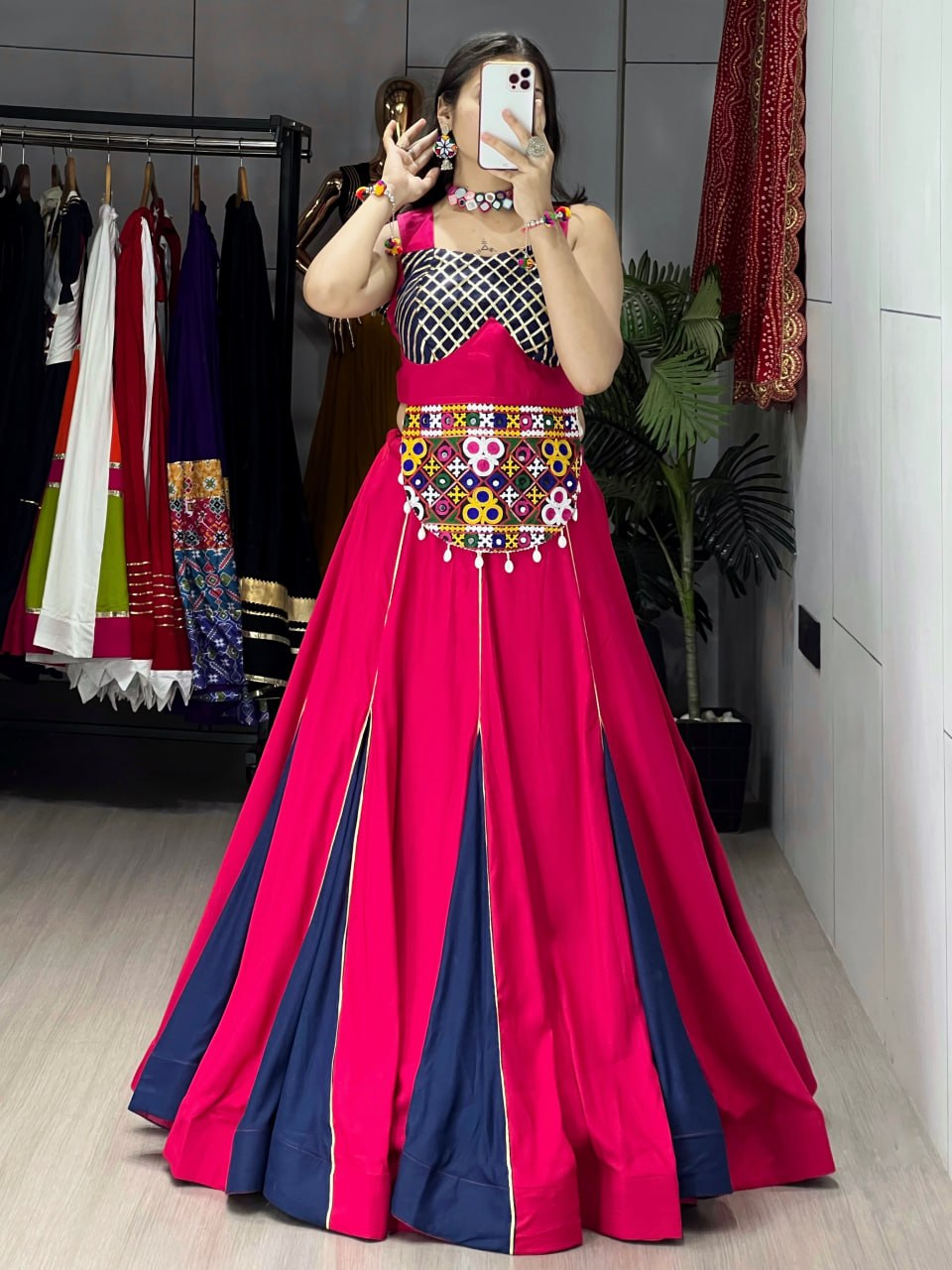 Gajri Blue Pure Rayon Cotton Gota Patti Work Navratri Lehenga Choli