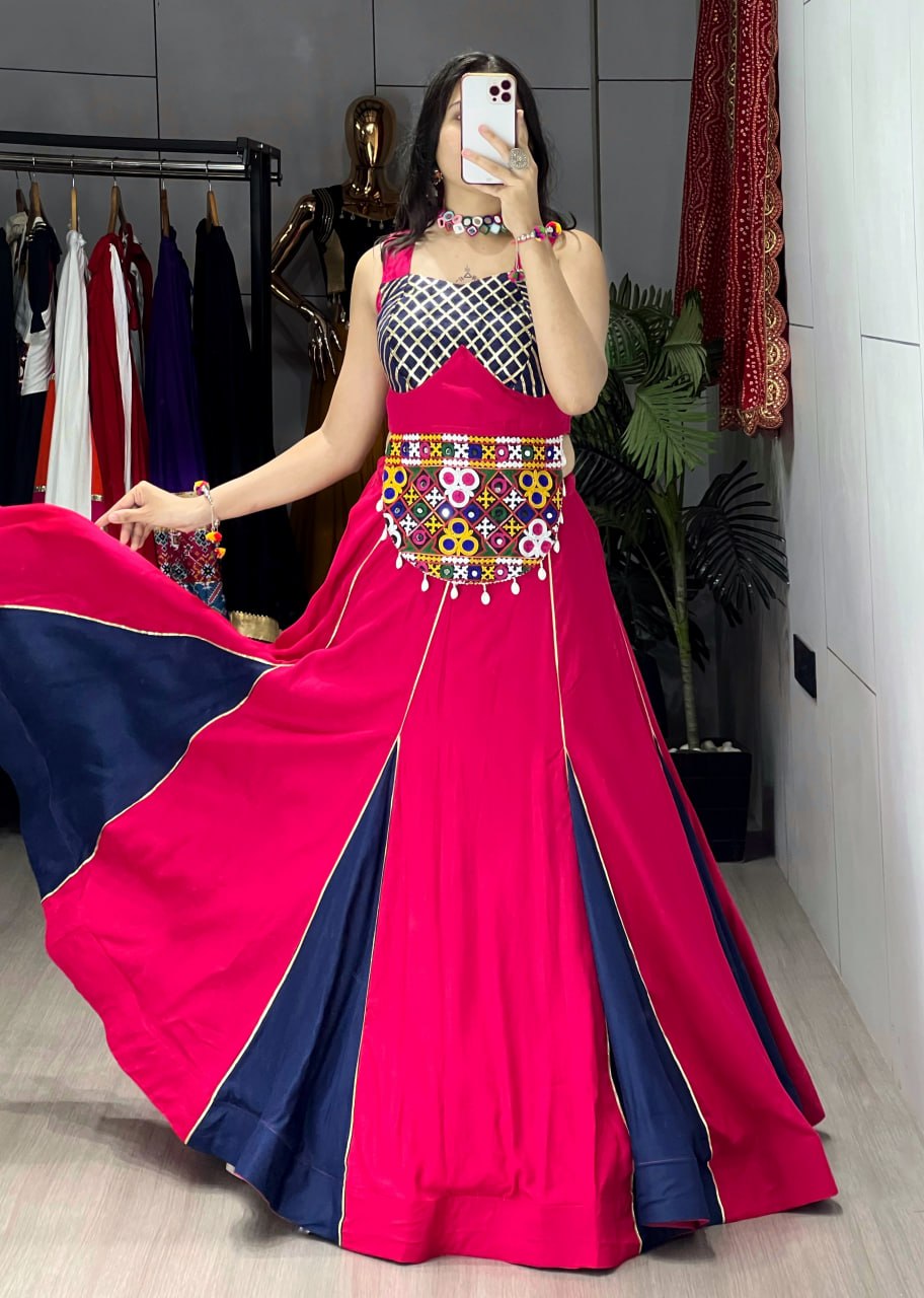 Gajri Blue Pure Rayon Cotton Gota Patti Work Navratri Lehenga Choli