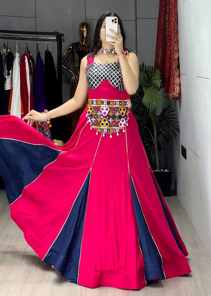 Gajri Blue Pure Rayon Cotton Gota Patti Work Navratri Lehenga Choli