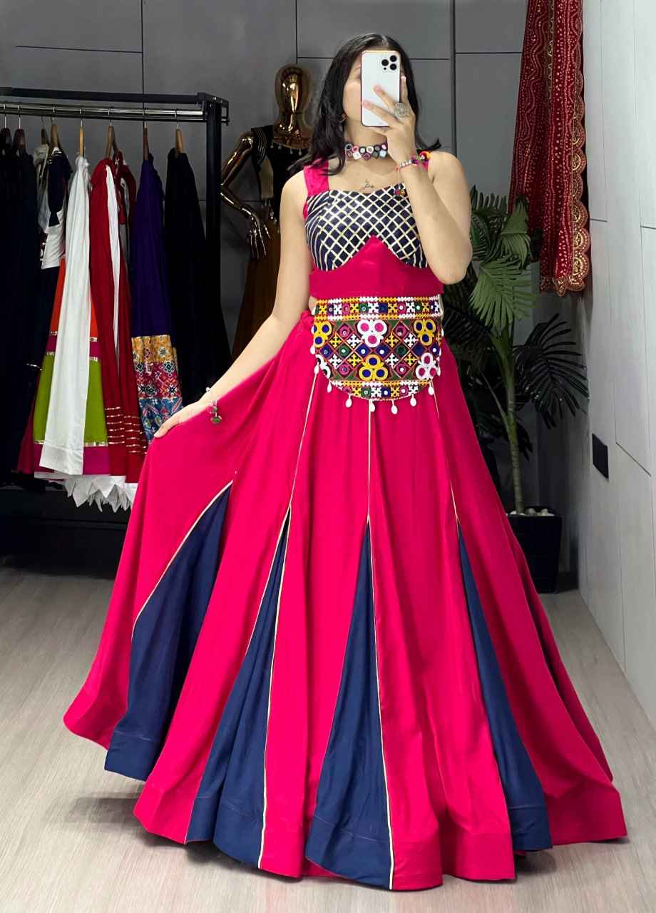 Gajri Blue Pure Rayon Cotton Gota Patti Work Navratri Lehenga Choli
