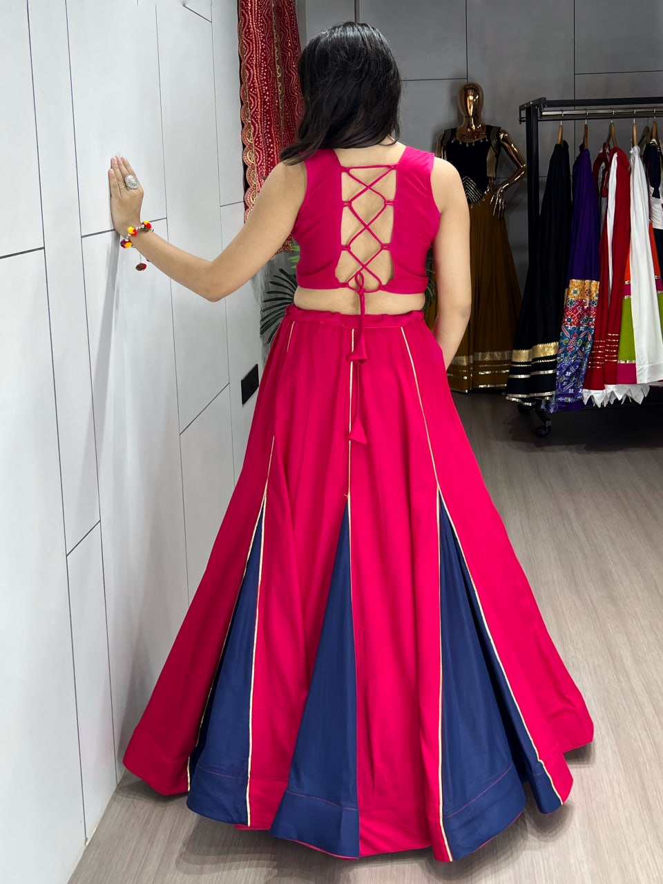 Gajri Blue Pure Rayon Cotton Gota Patti Work Navratri Lehenga Choli