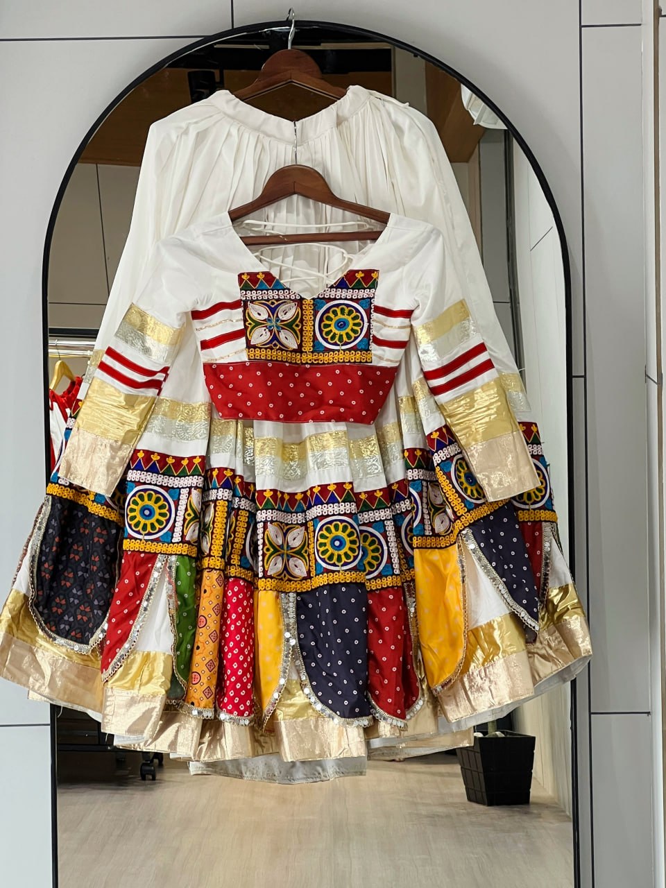 White Pure Rayon Cotton Gota Work Navratri Lehenga Choli