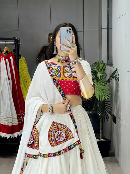 White Pure Rayon Cotton Gota Work Navratri Lehenga Choli