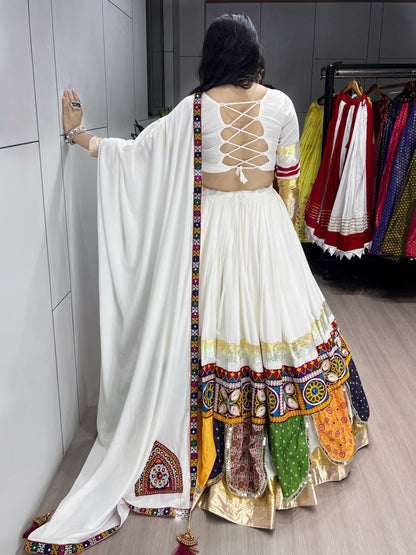 White Pure Rayon Cotton Gota Work Navratri Lehenga Choli