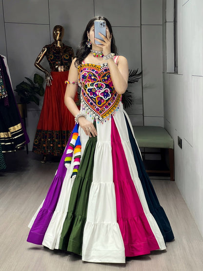 Multicolour Pure Rayon Cotton Navratri Lehenga Choli