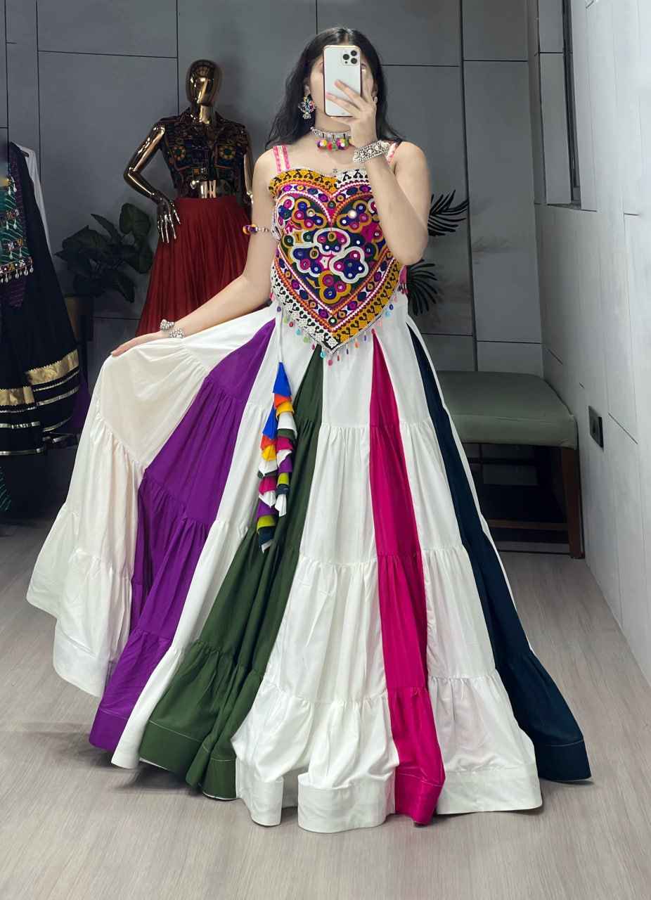 Multicolour Pure Rayon Cotton Navratri Lehenga Choli