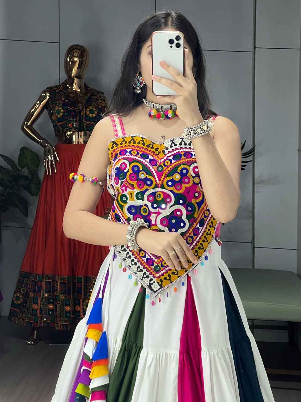 Multicolour Pure Rayon Cotton Navratri Lehenga Choli