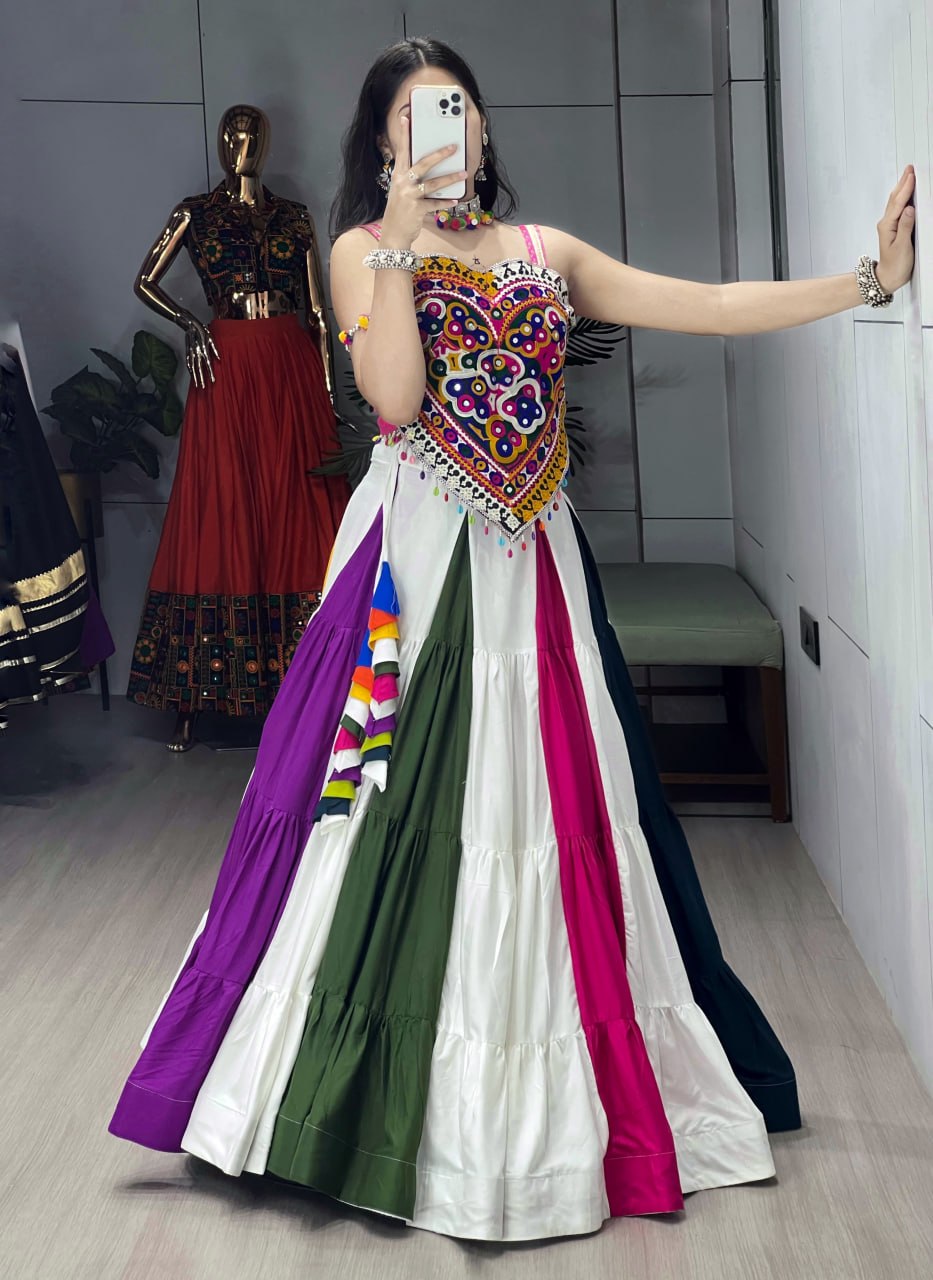 Multicolour Pure Rayon Cotton Navratri Lehenga Choli