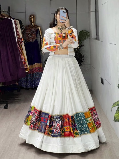 White Pure Rayon Cotton Gota Work Navratri Lehenga Choli