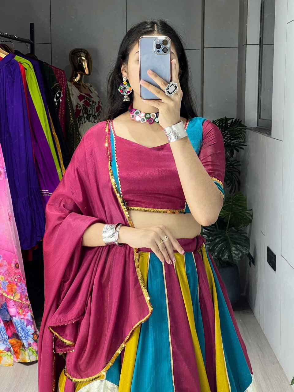 Multicolour Pure Rayon Cotton Navratri Lehenga Choli