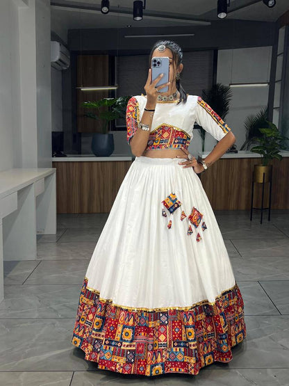 Red Pure Rayon Cotton Printed With Foil on Patch Work Navratri Lehenga Choli