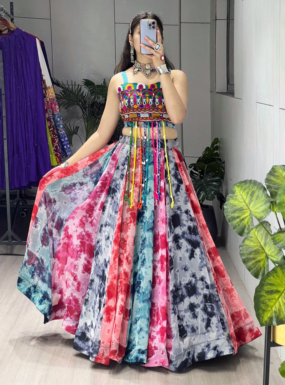 Yellow Rama Pure Faux Gorgette Shibori Printed Navratri Lehenga Choli