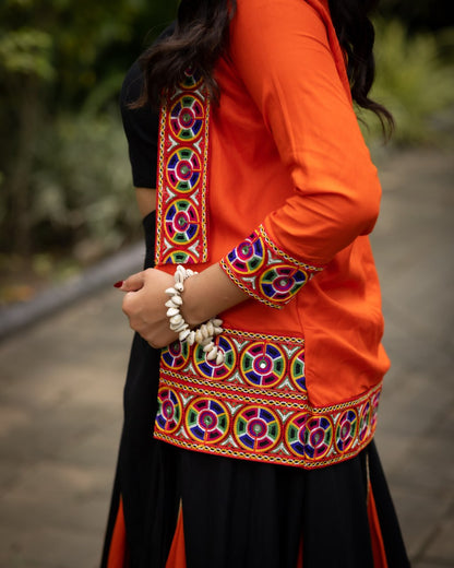 Orange Pure Rayon Cotton Multi Colored Gota Patti Navratri Lehenga Choli