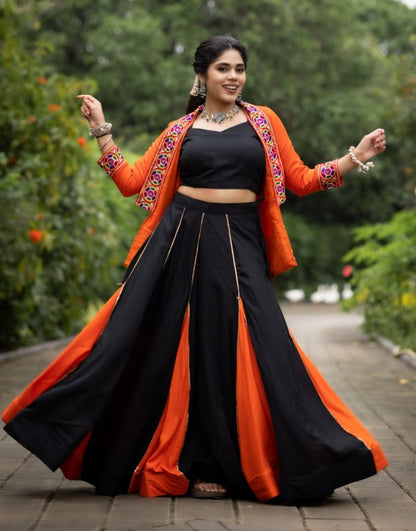 Orange Pure Rayon Cotton Multi Colored Gota Patti Navratri Lehenga Choli