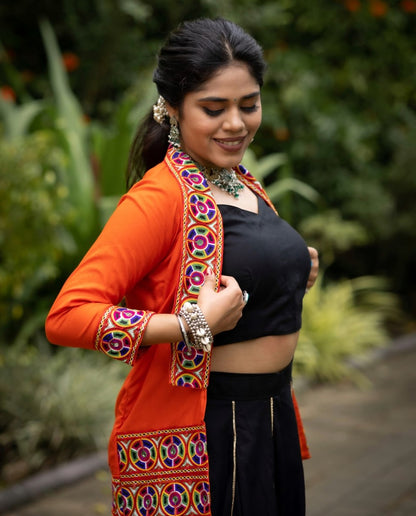 Orange Pure Rayon Cotton Multi Colored Gota Patti Navratri Lehenga Choli