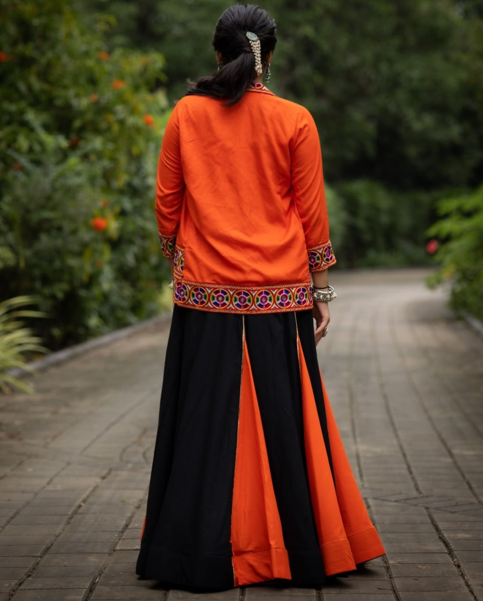 Orange Pure Rayon Cotton Multi Colored Gota Patti Navratri Lehenga Choli