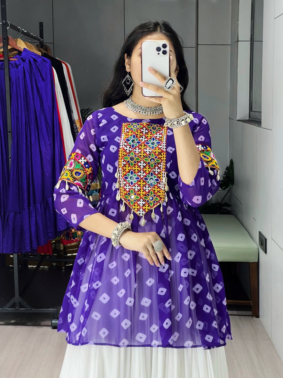Purple Pure Rayon Cotton Plain With Frill Pattern Navratri Lehenga Choli