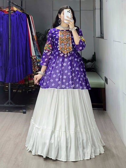 Purple Pure Rayon Cotton Plain With Frill Pattern Navratri Lehenga Choli