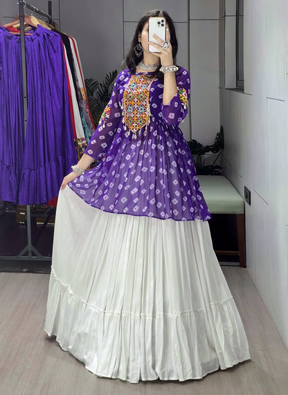 Purple Pure Rayon Cotton Plain With Frill Pattern Navratri Lehenga Choli