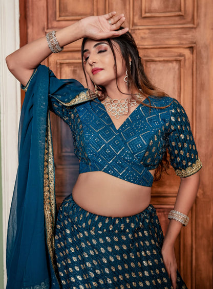 Rama Pure Heavy Georgette Heavy Foil Print Mother Daughter Matching Combo Lehenga Choli