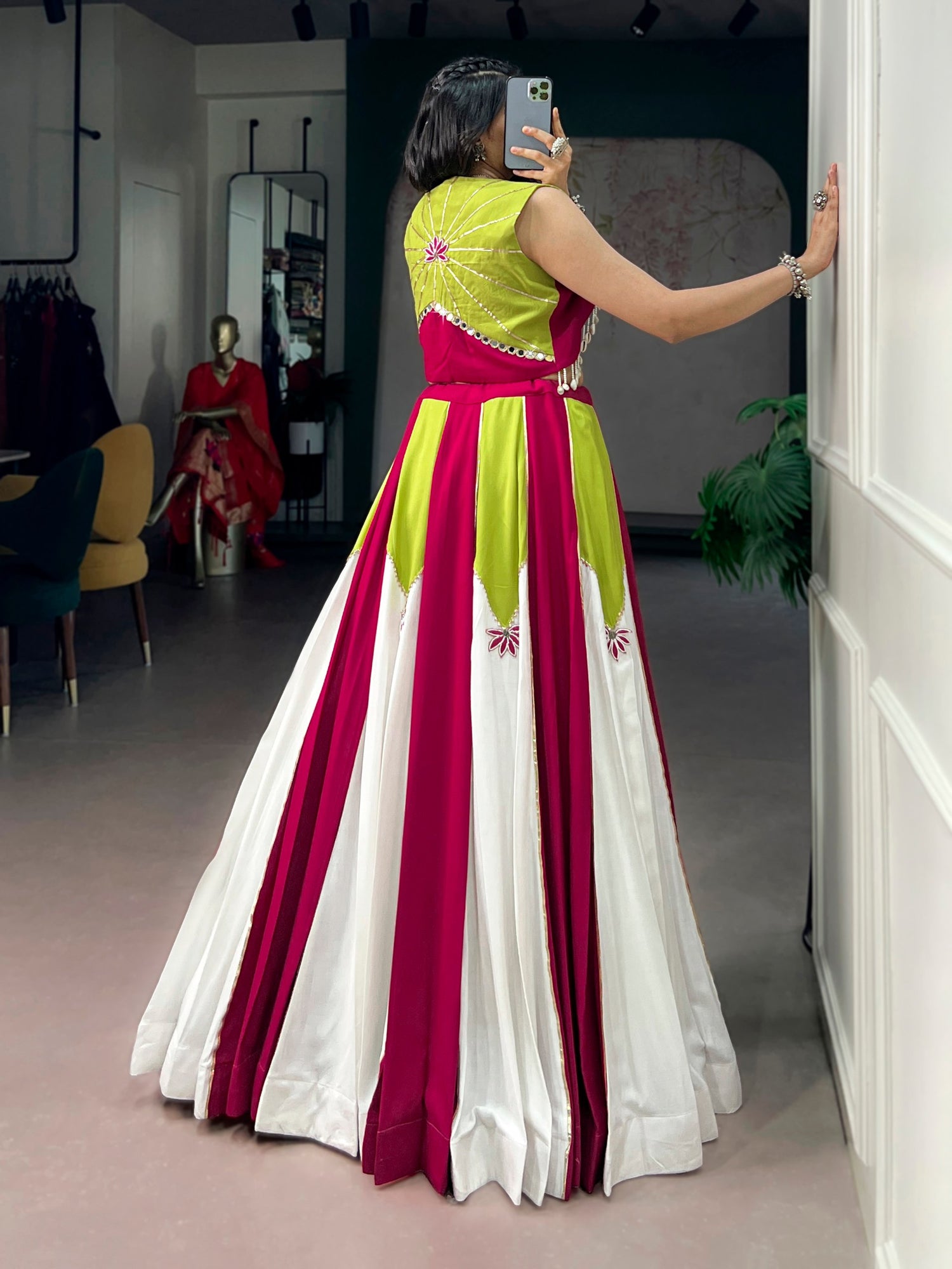 Yellow Pure Rayon Pure Rayon Gotta Patti Work Navratri Lehenga Choli