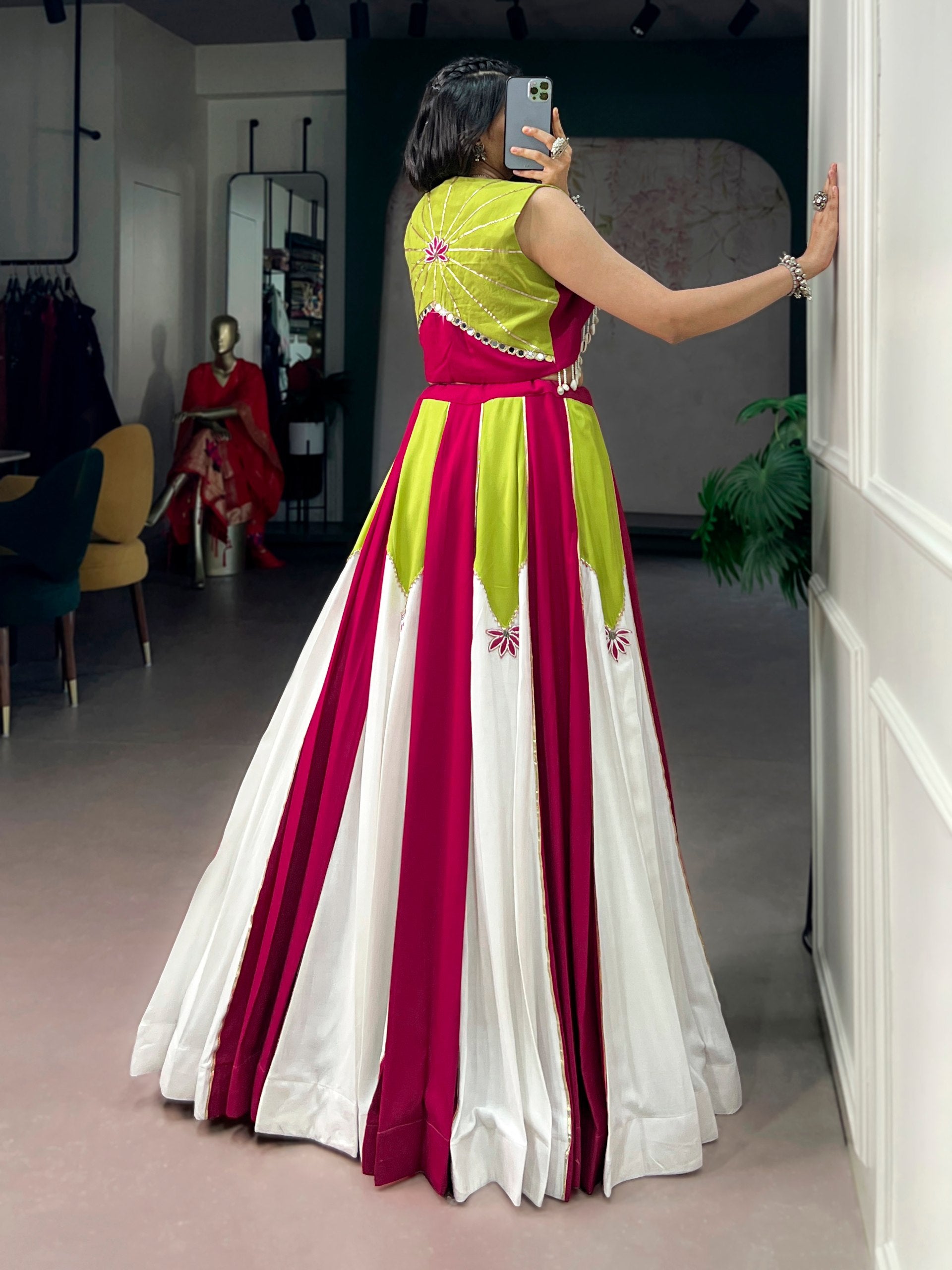 Yellow Pure Rayon Pure Rayon Gotta Patti Work Navratri Lehenga Choli