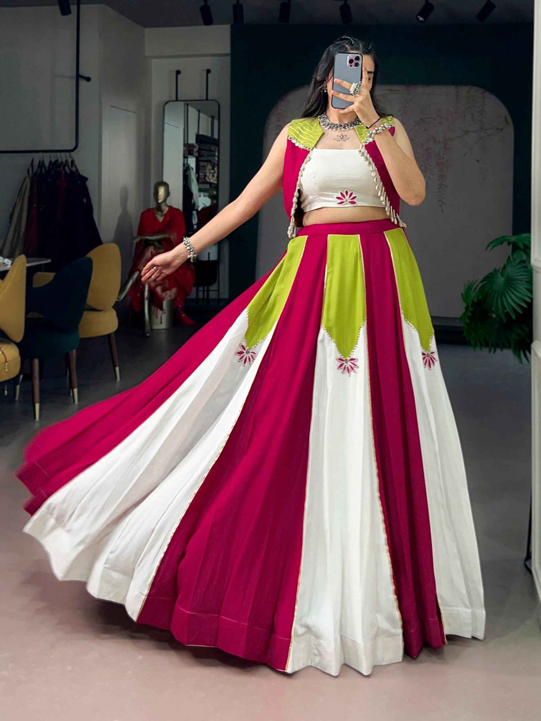 Yellow Pure Rayon Pure Rayon Gotta Patti Work Navratri Lehenga Choli