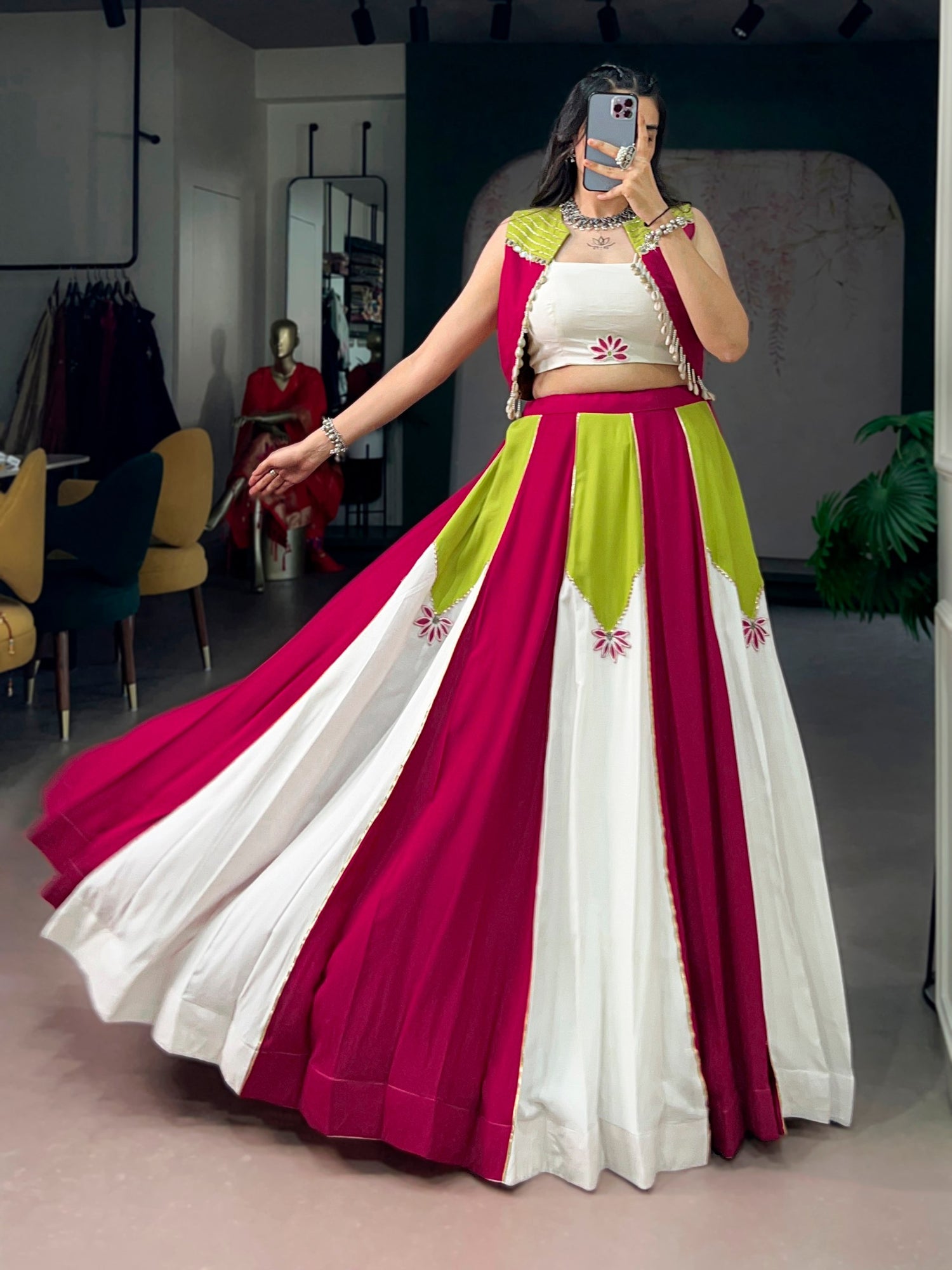 Yellow Pure Rayon Pure Rayon Gotta Patti Work Navratri Lehenga Choli