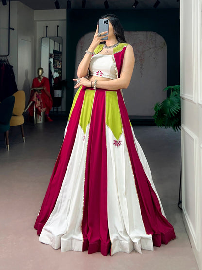 Yellow Pure Rayon Pure Rayon Gotta Patti Work Navratri Lehenga Choli