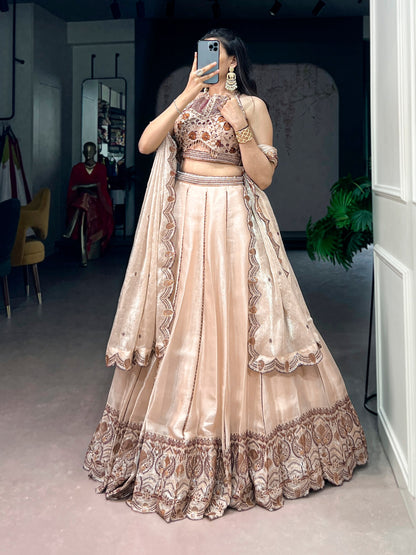 Cream Pure Spider Crush Sequins &amp; Thread Embroidery Work Navratri Lehenga Choli