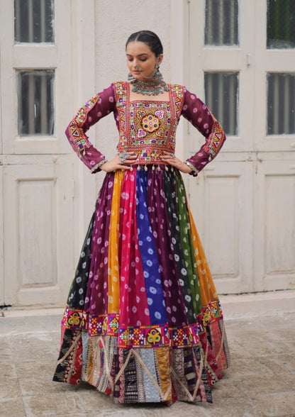 Multicolour Pure Georgette Embroidery Work Navratri Lehenga Choli