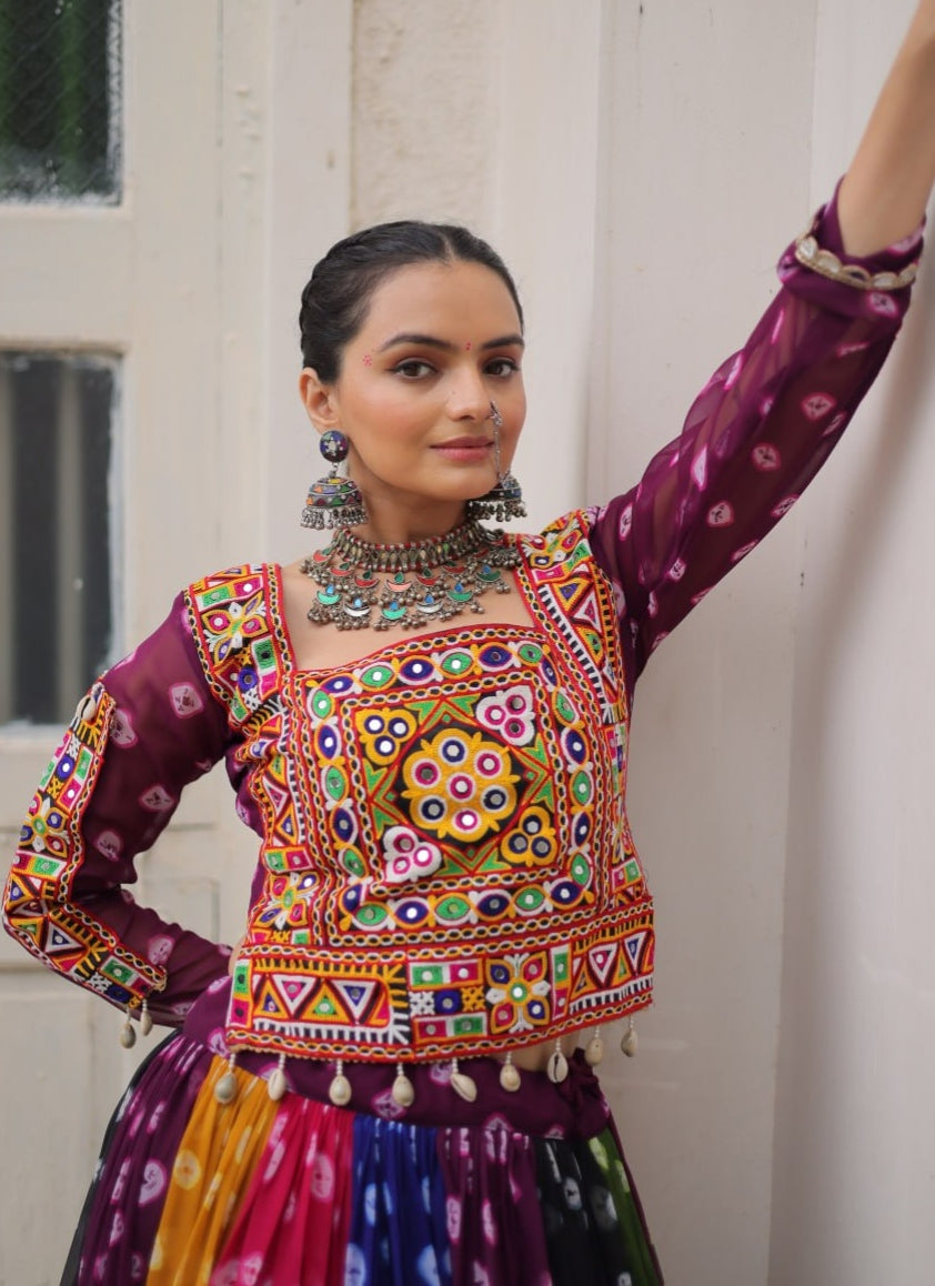 Multicolour Pure Georgette Embroidery Work Navratri Lehenga Choli
