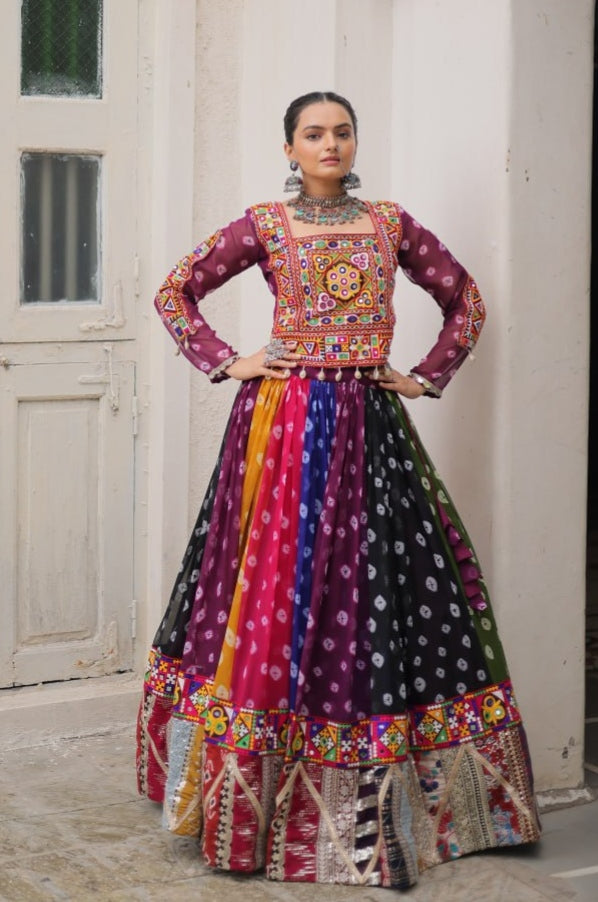 Multicolour Pure Georgette Embroidery Work Navratri Lehenga Choli