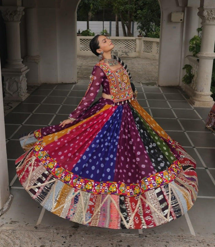 Multicolour Pure Georgette Embroidery Work Navratri Lehenga Choli
