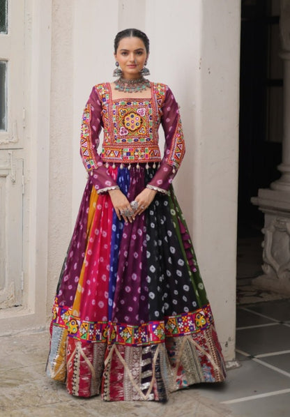 Multicolour Pure Georgette Embroidery Work Navratri Lehenga Choli