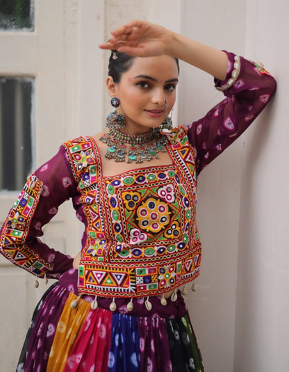 Multicolour Pure Georgette Embroidery Work Navratri Lehenga Choli